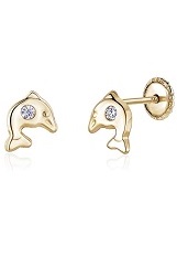 lovely tiny cz dolphin screw back earrings